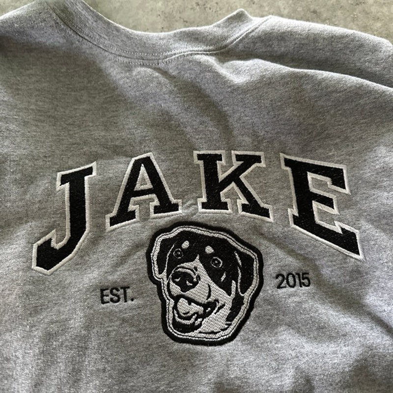 Custom Embroidered Dog Face Varsity Style Sweatshirt With Name For Pet Lover Gifts