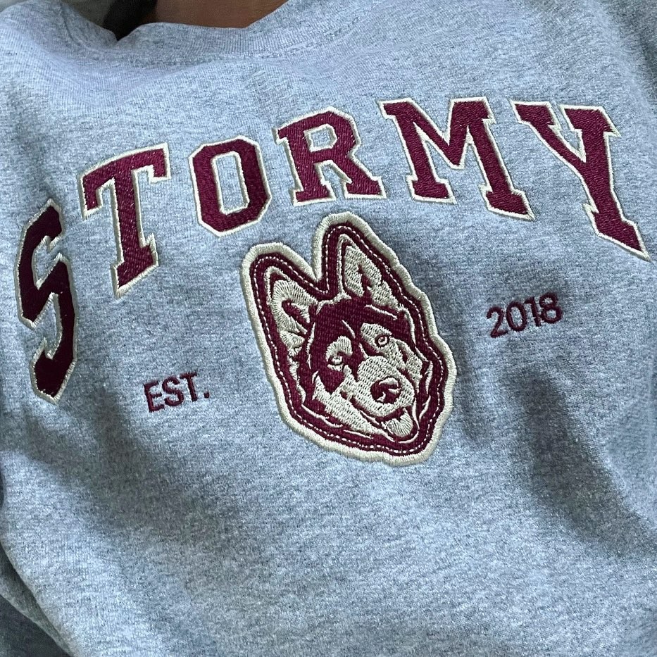Custom Embroidered Dog Face Varsity Style Sweatshirt With Name For Pet Lover Gifts