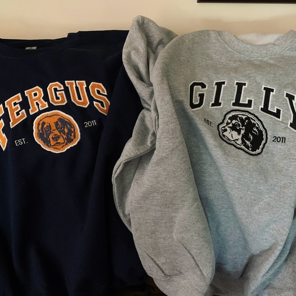 Custom Embroidered Dog Face Varsity Style Sweatshirt With Name For Pet Lover Gifts