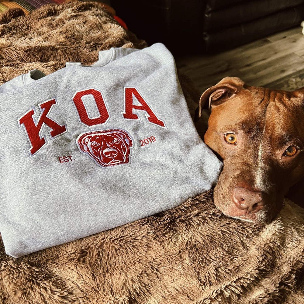 Custom Embroidered Dog Face Varsity Style Sweatshirt With Name For Pet Lover Gifts