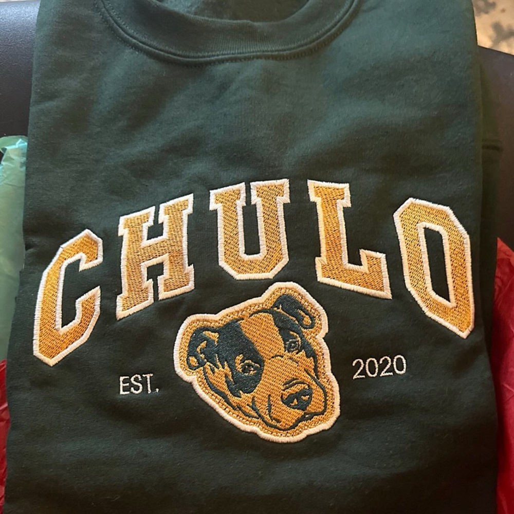 Custom Embroidered Dog Face Varsity Style Sweatshirt With Name For Pet Lover Gifts
