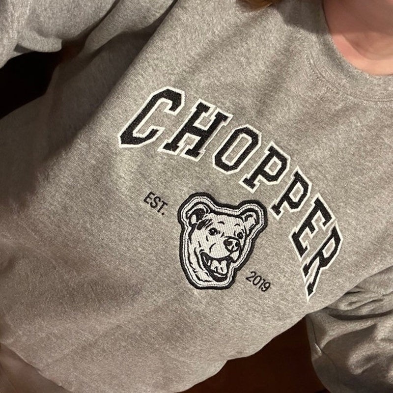 Custom Embroidered Dog Face Varsity Style Sweatshirt With Name For Pet Lover Gifts