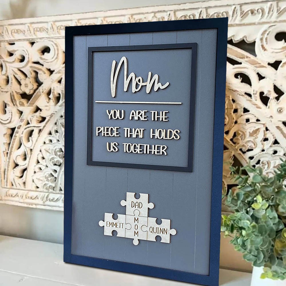 Personalized Mom Puzzle Piece With Kids Name Sign Gift For Mother's Day