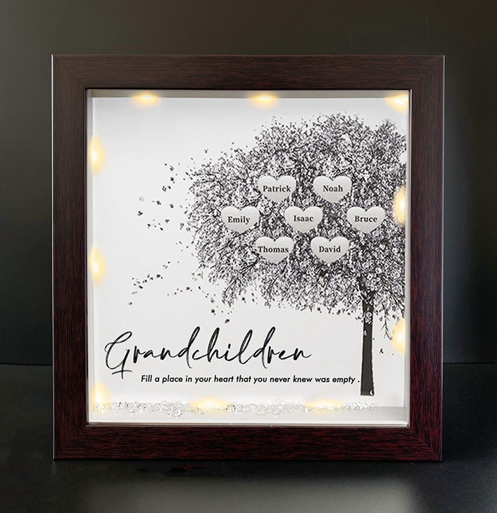 Personalized Family Tree Grandchildren Name Red Oak Frame Home Decor For Grandma