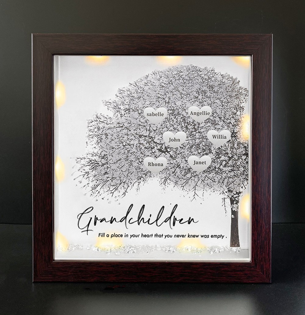 Personalized Family Tree Grandchildren Name Red Oak Frame Home Decor For Grandma