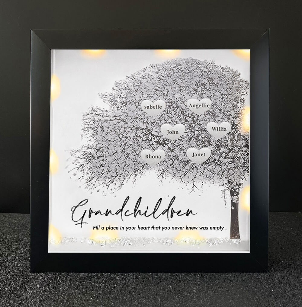 Personalized Family Tree Grandchildren Name Black Frame Home Decor For Grandma