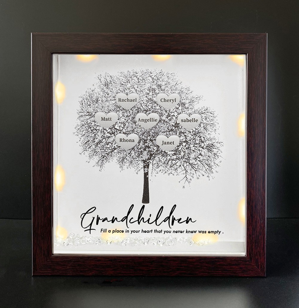 Personalized Family Tree Grandchildren Name Red Oak Frame Home Decor For Grandma