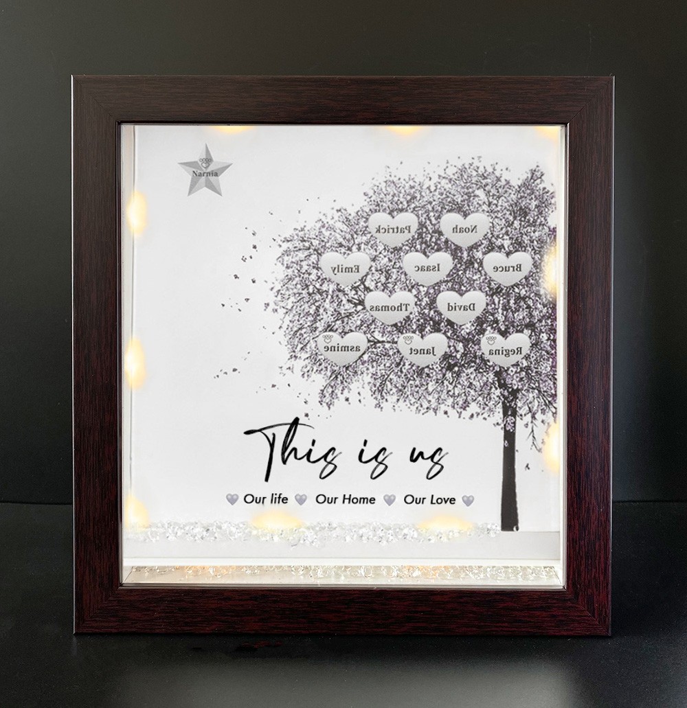 This is Our Life Personalized Family Tree Name Red Oak Frame Home Decor