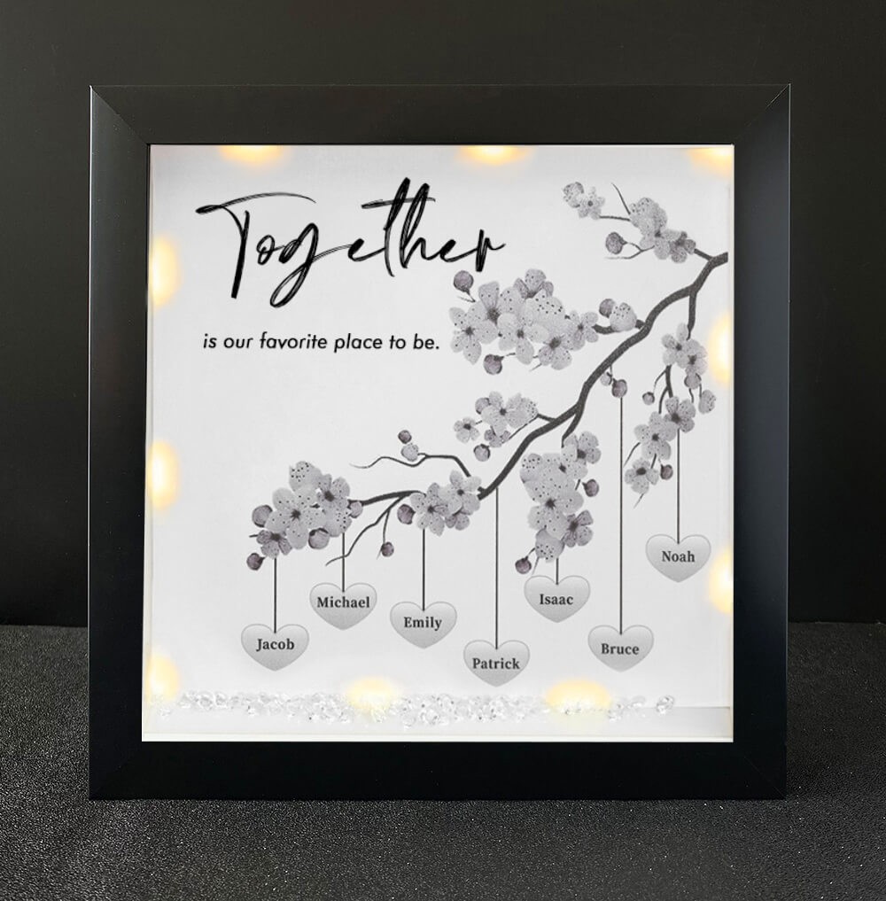 Together is Our Favorite Place to be Personalized Family Tree Name Black Frame Home Decor