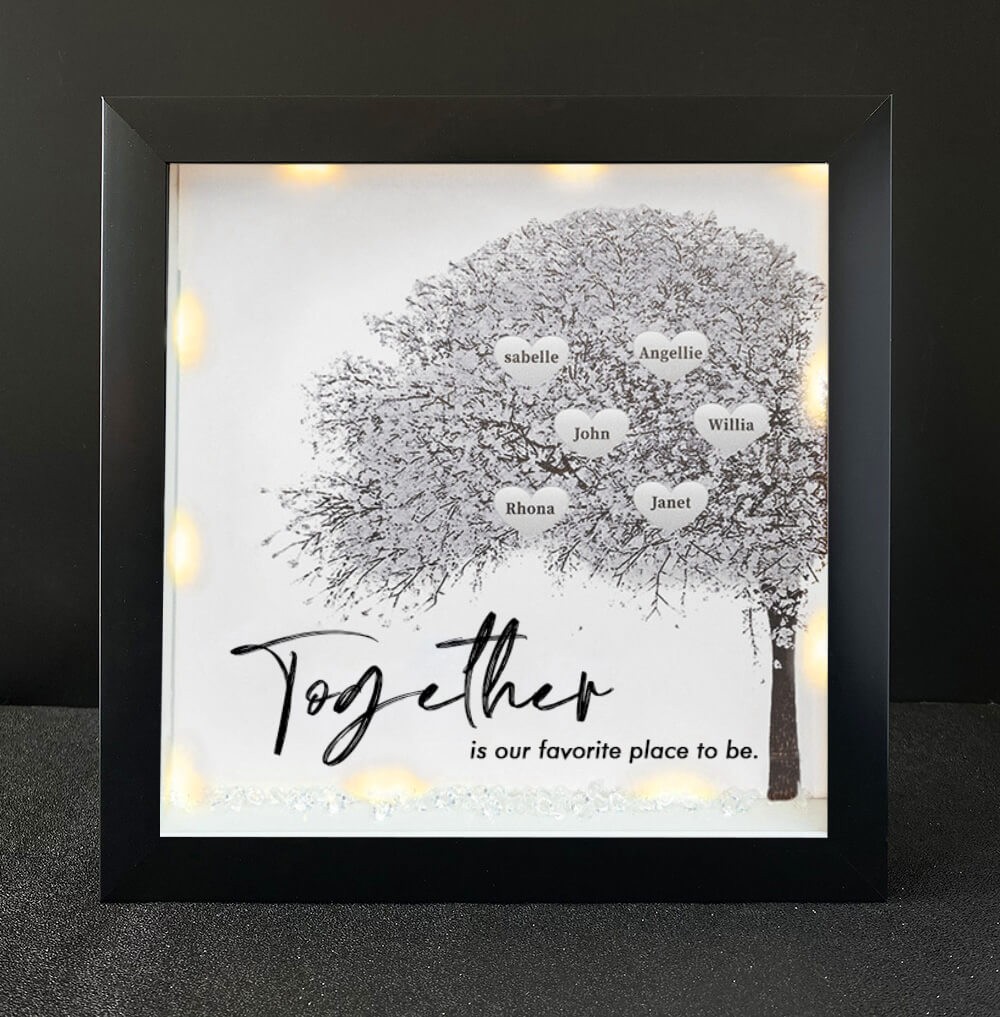 Together is Our Favorite Place to be Personalized Family Tree Name Black Frame Home Decor