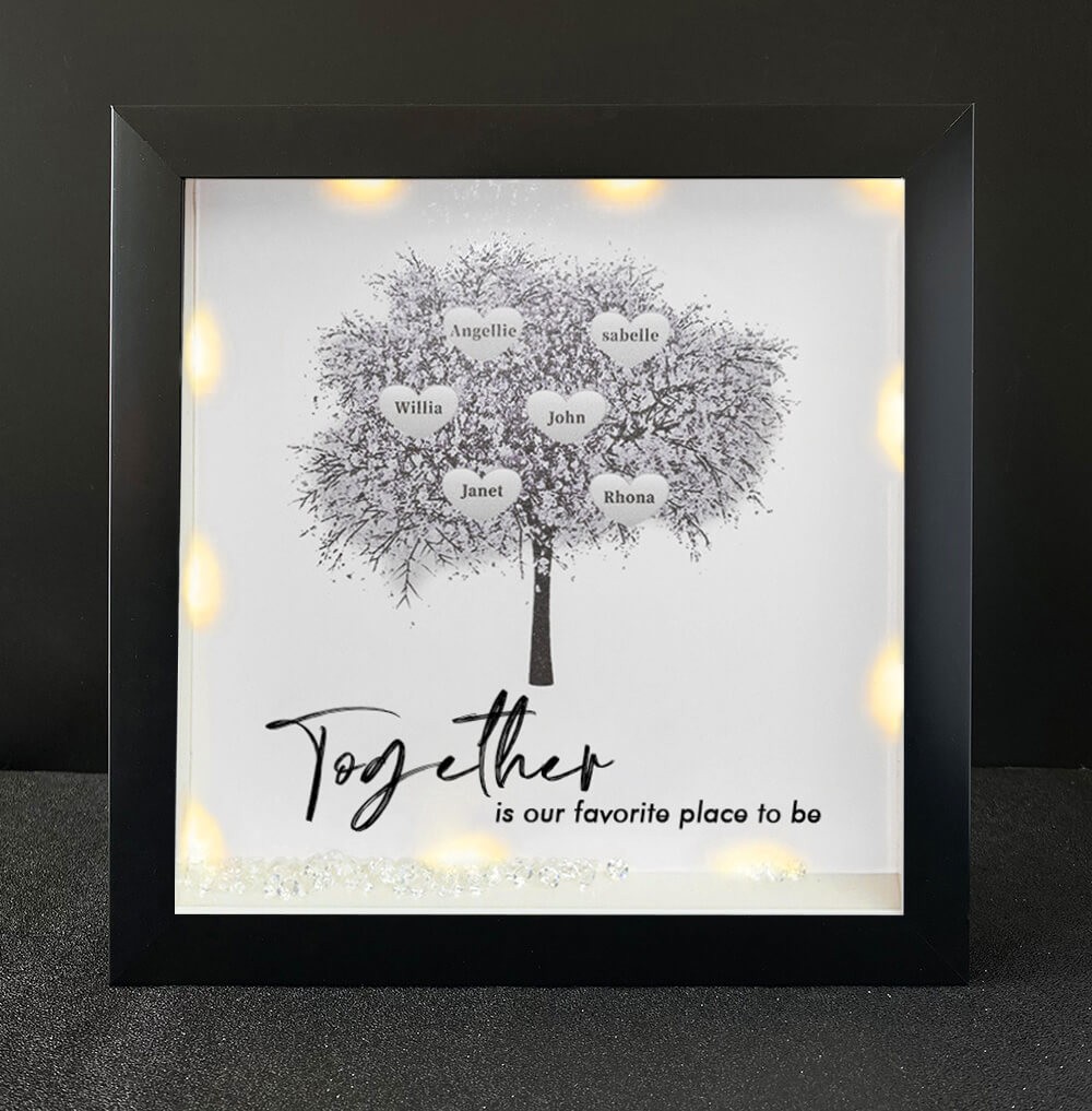 Together is Our Favorite Place to be Personalized Family Tree Name Black Frame Home Decor