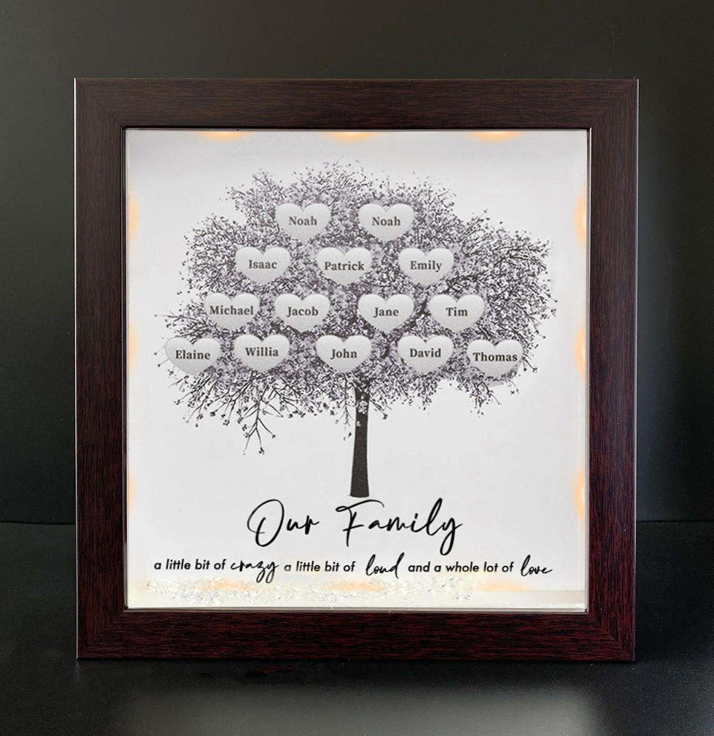 Personalized Family Tree Name Red Oak Frame Home Decor