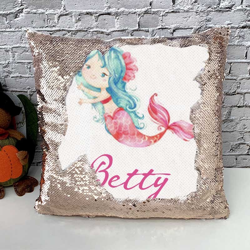 Personalized Sequin Name Pillow Mermaid Girl Birthday Gift