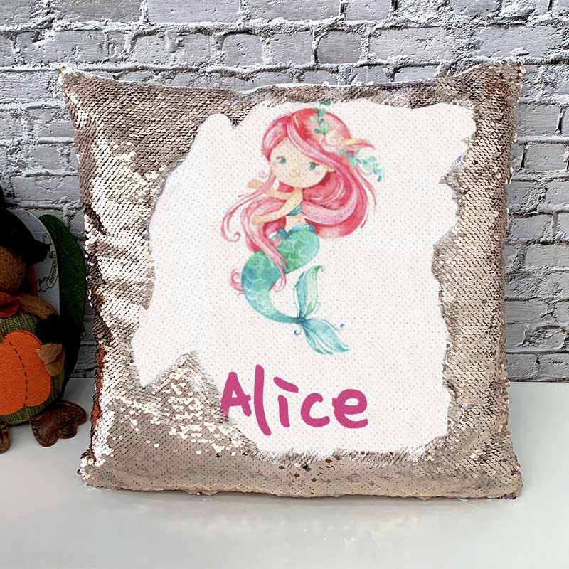 Personalized Sequin Name Pillow Mermaid Girl Birthday Gift