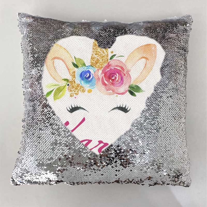 Personalized Sequin Name Sliver Pillow Unicorn Birthday Gift for Girls
