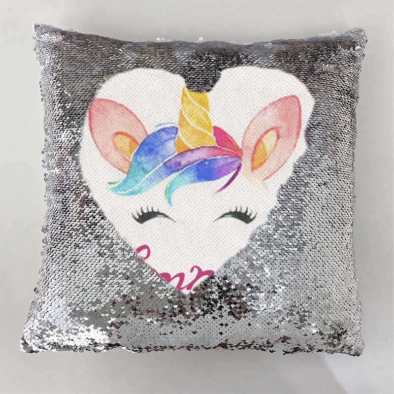 Personalized Sequin Name Sliver Pillow Unicorn Birthday Gift for Girls