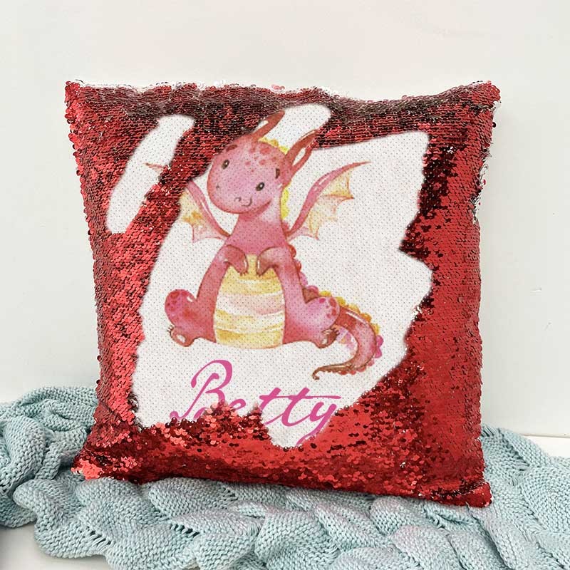 Personalized Sequin Name Red Pillow Girl Birthday Gift