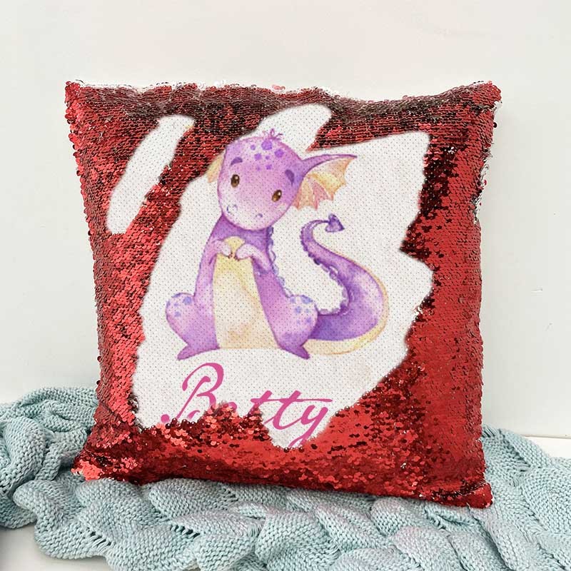 Personalized Sequin Name Red Pillow Girl Birthday Gift