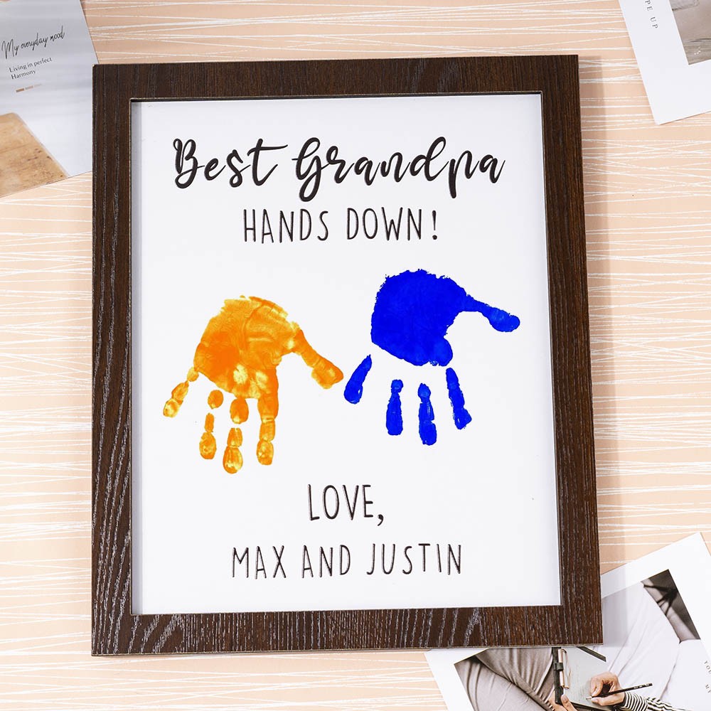 Best Grandpa Hands Down Kid Handprint Frame Name DIY Gift For Father's Day