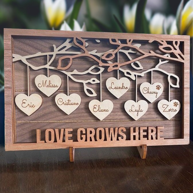 Custom Family Tree Wood Frame With Names Love Grows Here