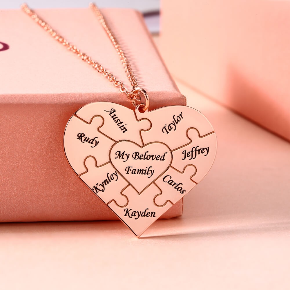 Personalized Heart Puzzle 1-12 Names Necklace