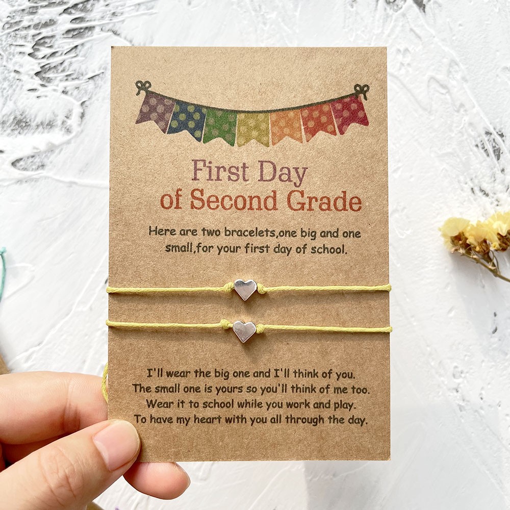 Back to School Bracelet First Day of Second Grade Heart Wish Gift for Kid Set of 2