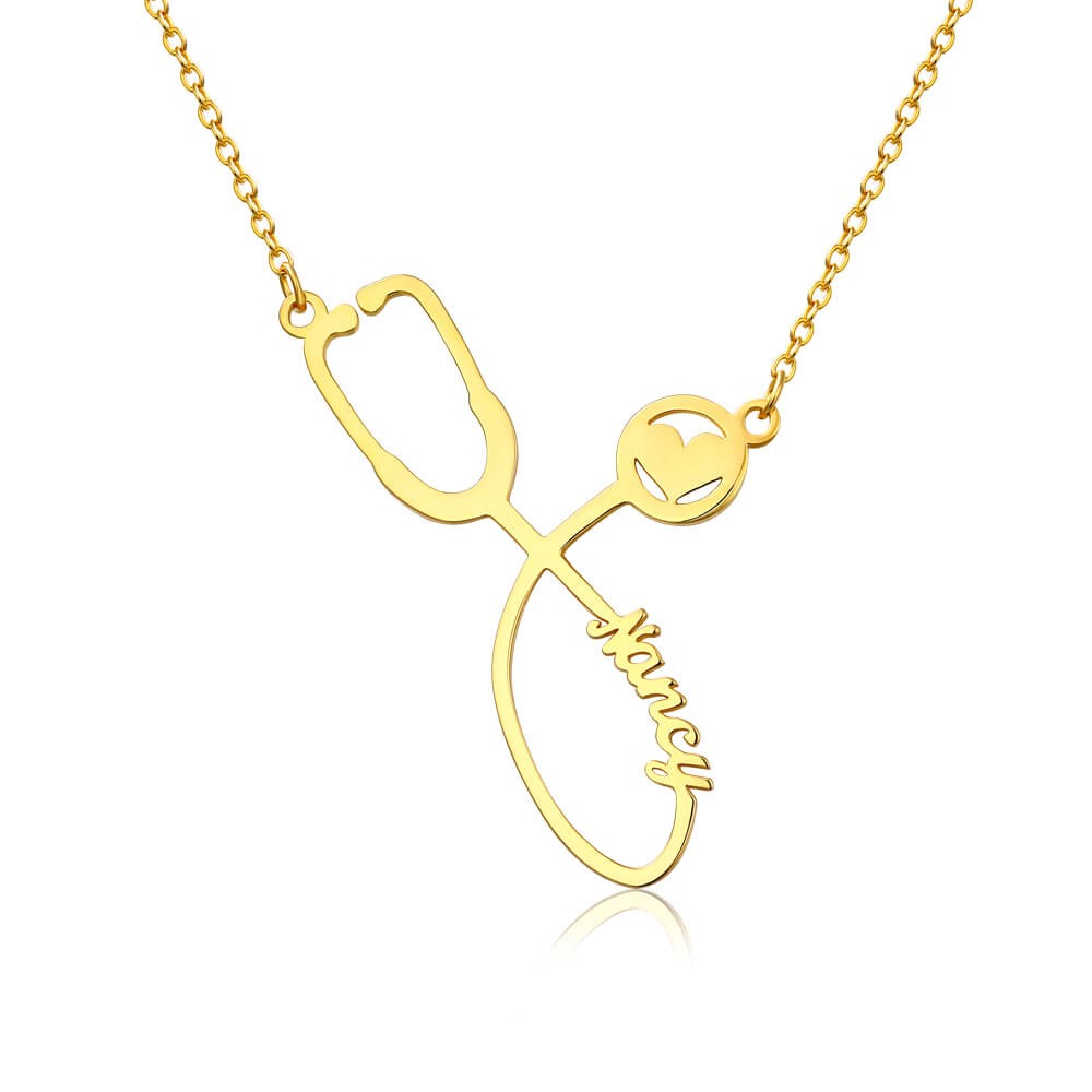 S925 Sterling Silver Personalized Stethoscope Name Necklace For Our Heroes