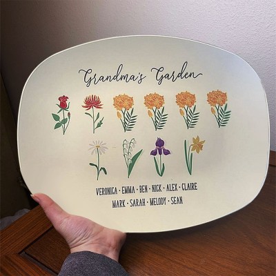 Personalized Birth Month Flower Platter With Names For Mom Family Grandma