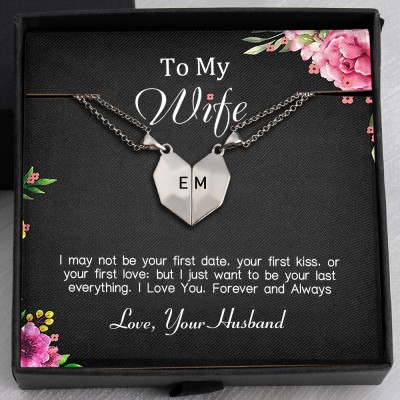 To My Wife Necklace 2 Pieces Personalized Magnetic Heart-Shaped Necklace Gift Ideas For Valentine's Day