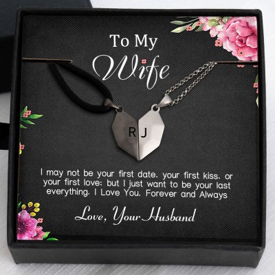 To My Wife Necklace 2 Pieces Personalized Magnetic Heart-Shaped Necklace For Valentine's Day Anniversary