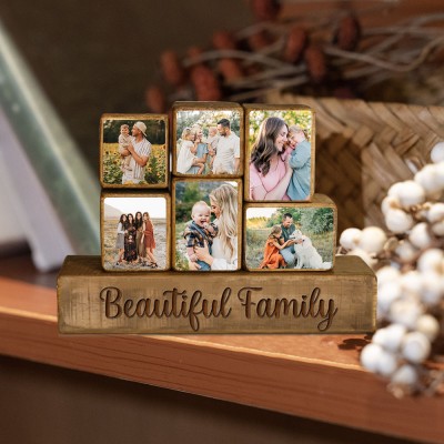 Custom Family Wood Stacking Photo Blocks Set For Christmas Day Gift Ideas