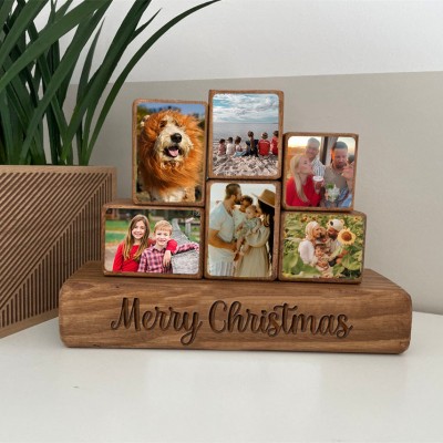 Custom Family Wood Stacking Photo Blocks Set For Christmas Day Gift Ideas