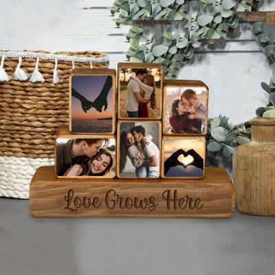 Custom Family Wood Stacking Photo Blocks Set For Christmas Day Gift Ideas