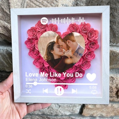 Personalised Spotify Song Photo Flower Shadow Box For Couple Wife Girlfriend Valentine's Day Wedding Anniversary Gift