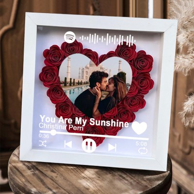 Personalised Spotify Song Photo Flower Shadow Box For Couple Wife Girlfriend Valentine's Day Wedding Anniversary Gift