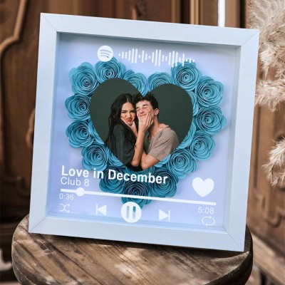 Personalised Spotify Song Photo Flower Shadow Box For Couple Wife Girlfriend Valentine's Day Wedding Anniversary Gift