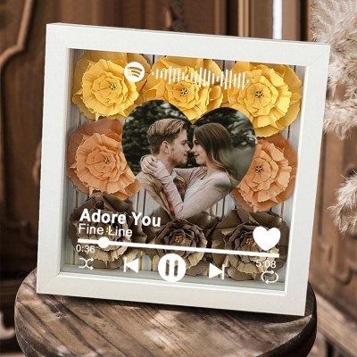 Personalised Spotify Song Photo Flower Shadow Box For Couple Wife Girlfriend Valentine's Day Wedding Anniversary Gift