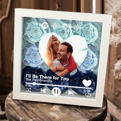 Personalised Spotify Song Photo Flower Shadow Box For Couple Wife Girlfriend Valentine's Day Wedding Anniversary Gift