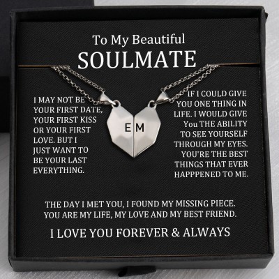 To My Soulmate Necklace 2 Pieces Personalized Magnetic Heart-Shaped Necklace Gift Ideas For Valentine's Day Anniversary