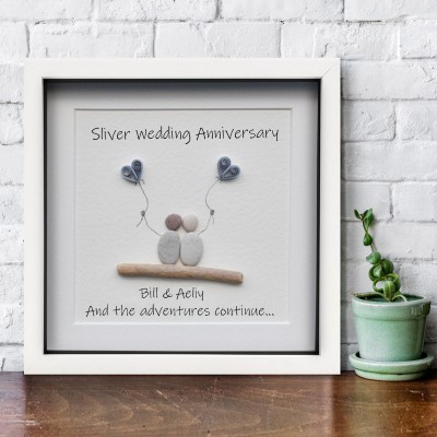 Personalized Pebble Art Picture Name Frame Sign For Couple Wedding Anniversary Valentine's Day