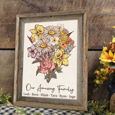 Custom Birth Flower Family Bouquet Art Wood Sign For Mom Grandma Christmas Gift Ideas