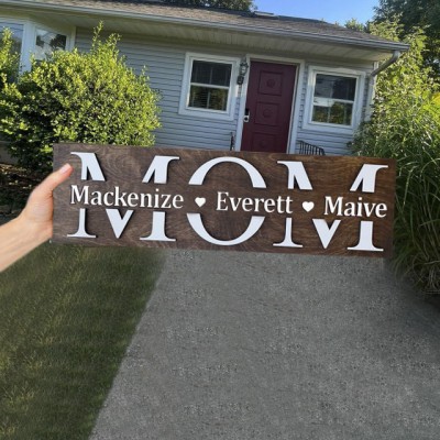Personalized Mom Wood Sign Plaque With Name Engraving For Birthday Mother's Day Christmas