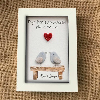 Personalized Pebble Art Picture Name Frame For Couple Wedding Anniversary Valentine's Day