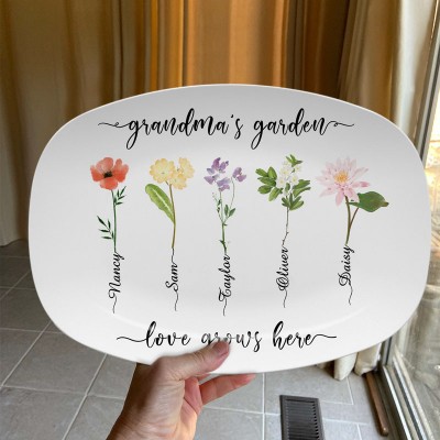 Grandma's Garden Plate Personalized Birth Month Flower Platter With Name For Mother's Christmas Day