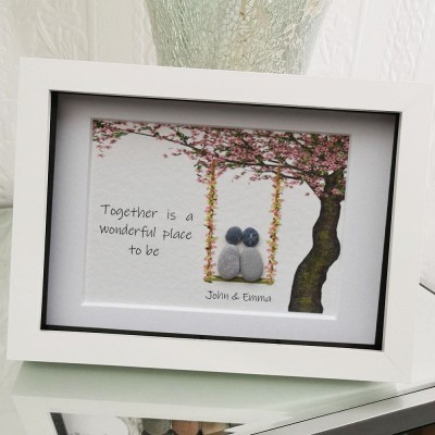 Personalized Pebble Art Picture Name Frame For Couple Wedding Anniversary Valentine's Day