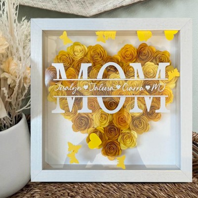 Personalized Mom Flower Shadow Box With Kids Name For Mother's Day