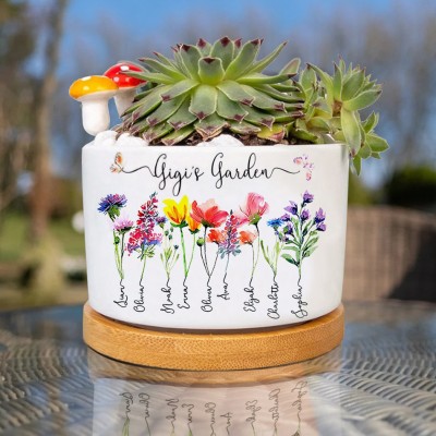 Custom Gigi's Garden Plant Pot With Grandkids Name and Birth Month Flower For Mother's Day