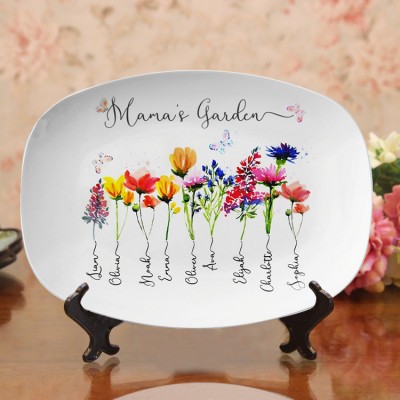 Personalized Mama's Garden Platter With Kids Name and Birth Month Flower For Mother's Day