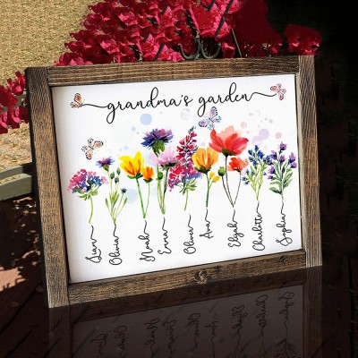Custom Birth Flower Frame With Grandkids Names For Grandma Mum Christmas Day Gift