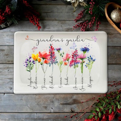 Custom Birth Flower Tray With Name For Mom Grandma Mother's Day Christmas Gift Ideas